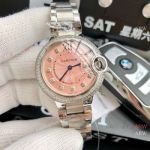 Copy Cartier Ballon Bleu Salmon Pink Dial Women Diamond Watch 33mm 